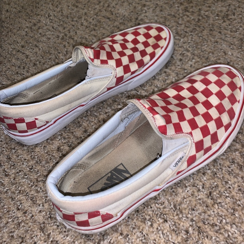 Red and white vans slip-on shoes